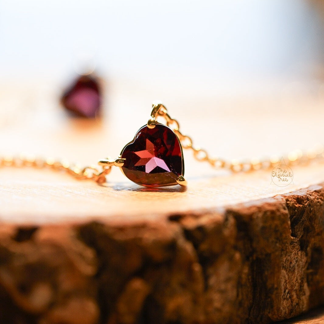 Garnet Heart Cut Necklace