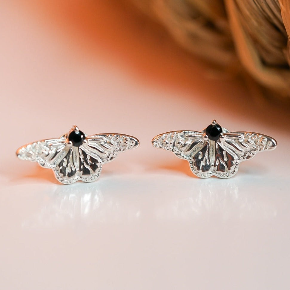 Black Tourmaline Butterfly Flutter Stud Earrings