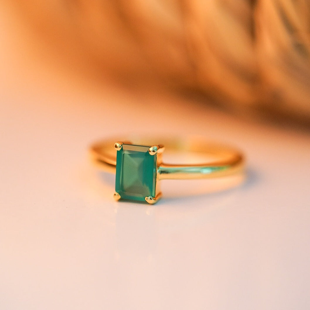 Green Onyx Baguette Cut Ring