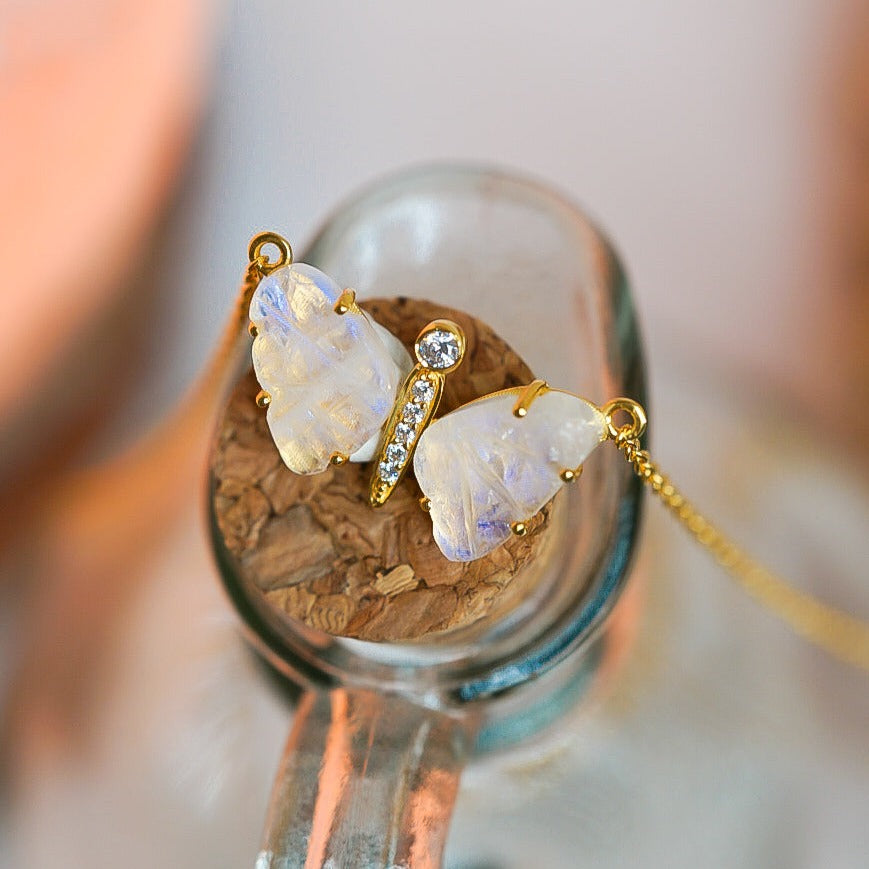 Rainbow Moonstone Butterfly Necklace