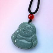 Jadeite Jade Laughing Buddha Amulet String Necklace - Luck