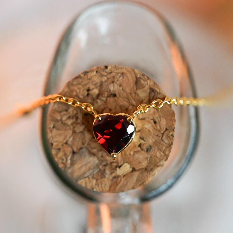 Garnet Heart Cut Necklace