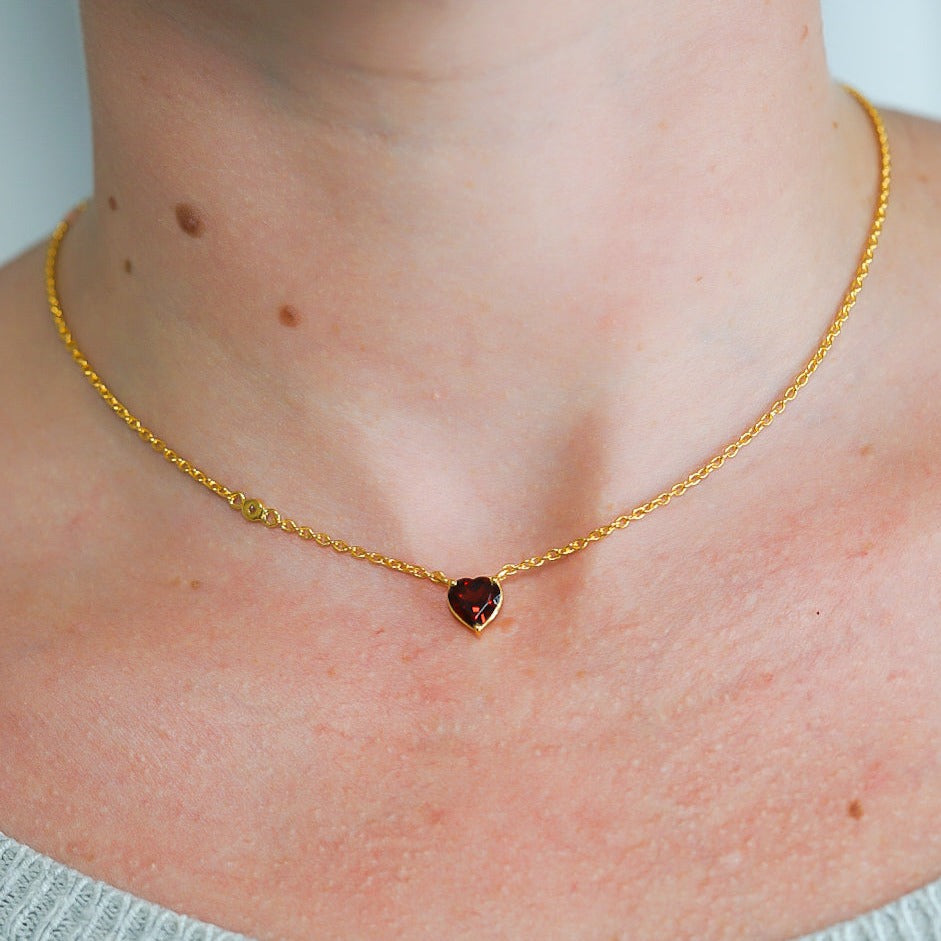 Garnet Heart Cut Necklace