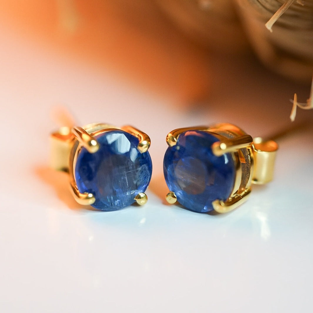 Blue Kyanite Round Cut Stud Earrings