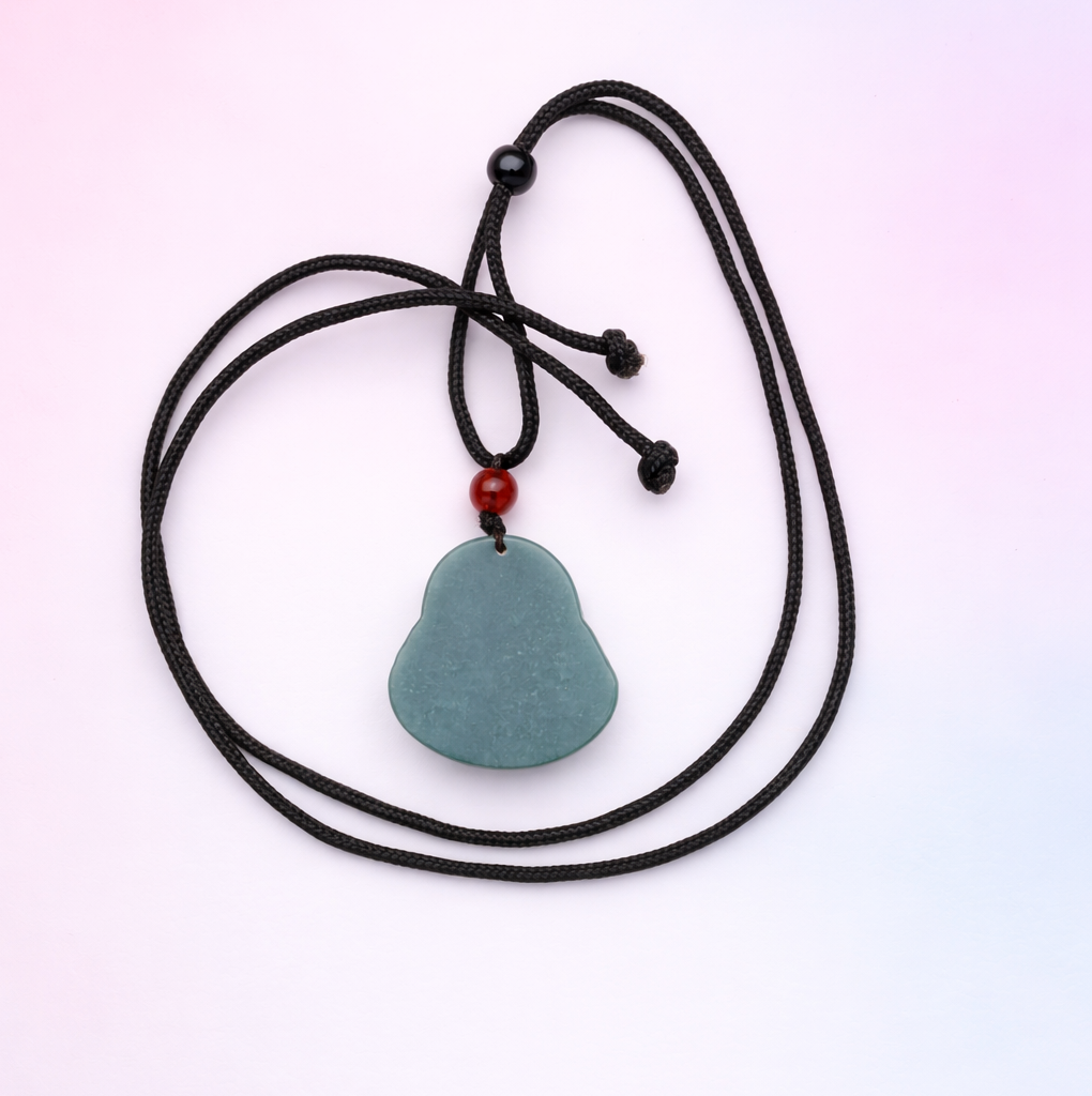 Jadeite Jade Laughing Buddha Amulet String Necklace - Luck