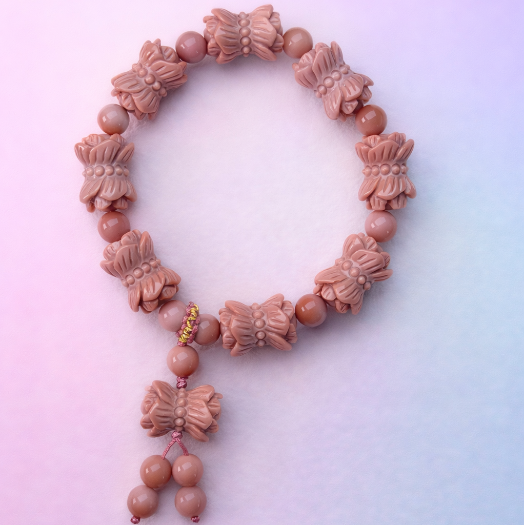 Pink Alashan Agate Double Lotus Bracelet - Inner Peace