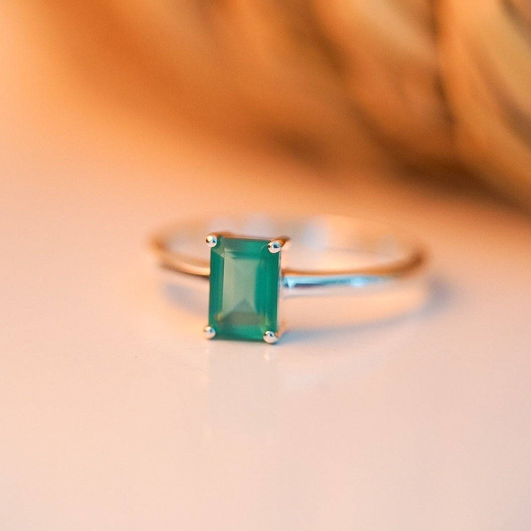 Green Onyx Baguette Cut Ring