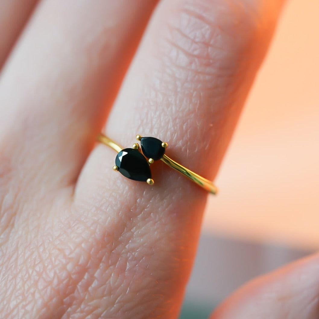 Black Tourmaline Double Pear Cut Ring