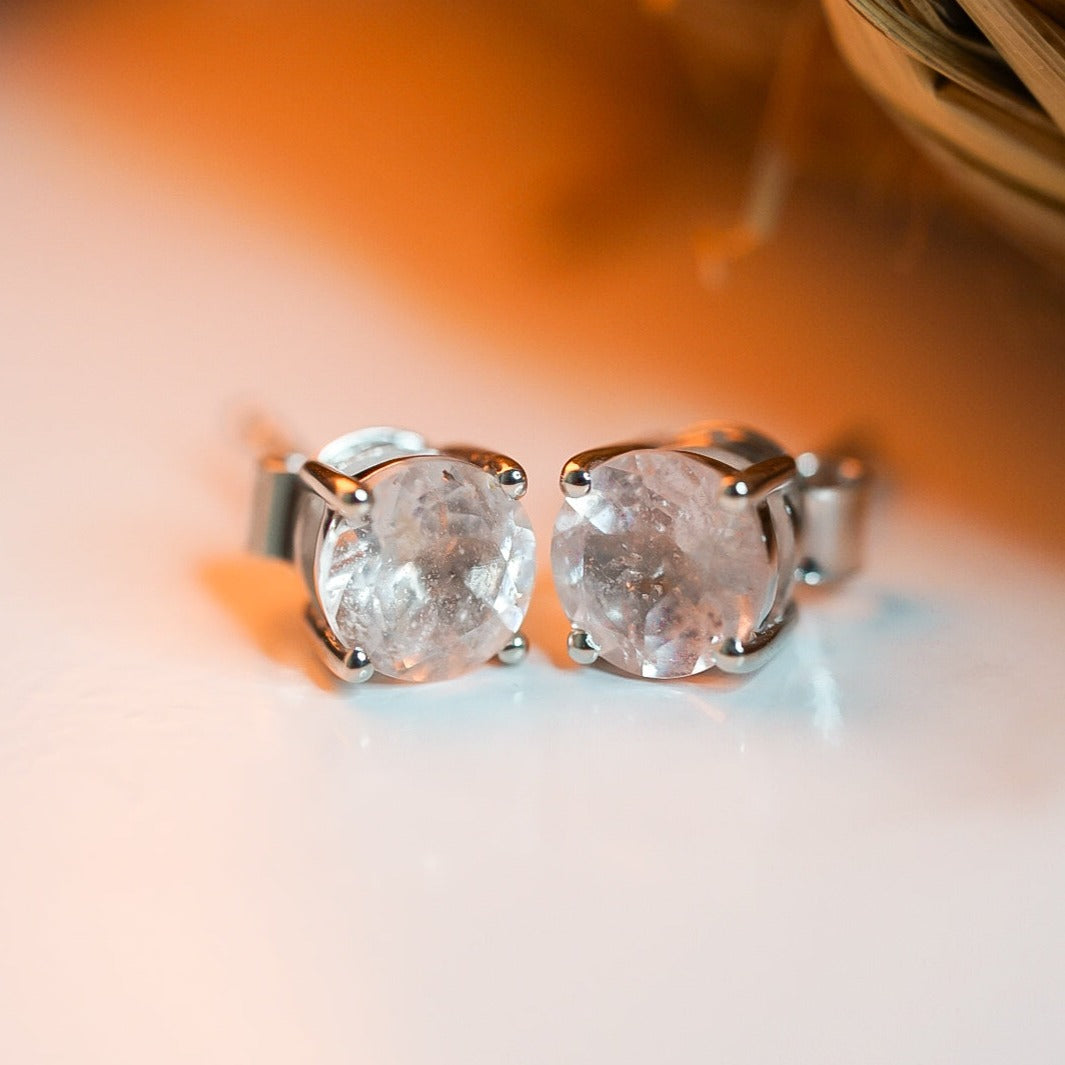 Morganite Round Cut Stud Earrings