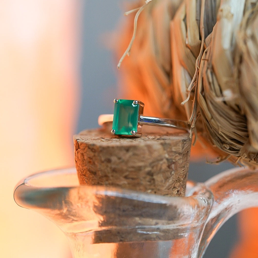 Green Onyx Baguette Cut Ring