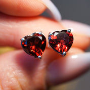 Garnet Heart Cut Stud Earrings