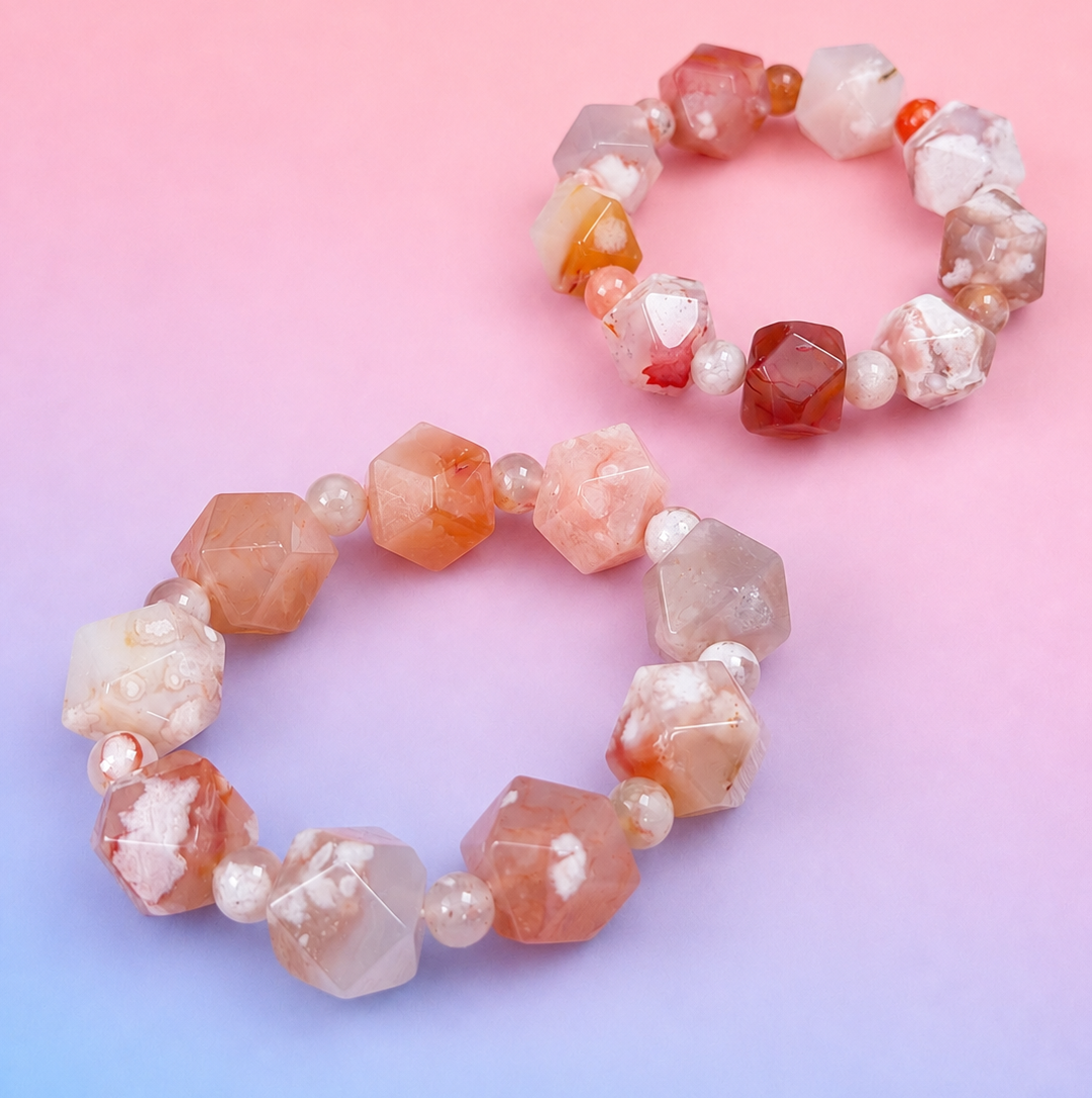 Flower Agate Octahedron Bracelet - Harmony