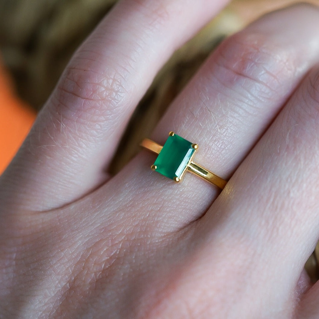 Green Onyx Baguette Cut Ring