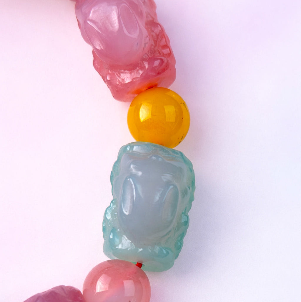 Yanyuan Agate Multi Colored Bunny on Log Bracelet - Good Fortune