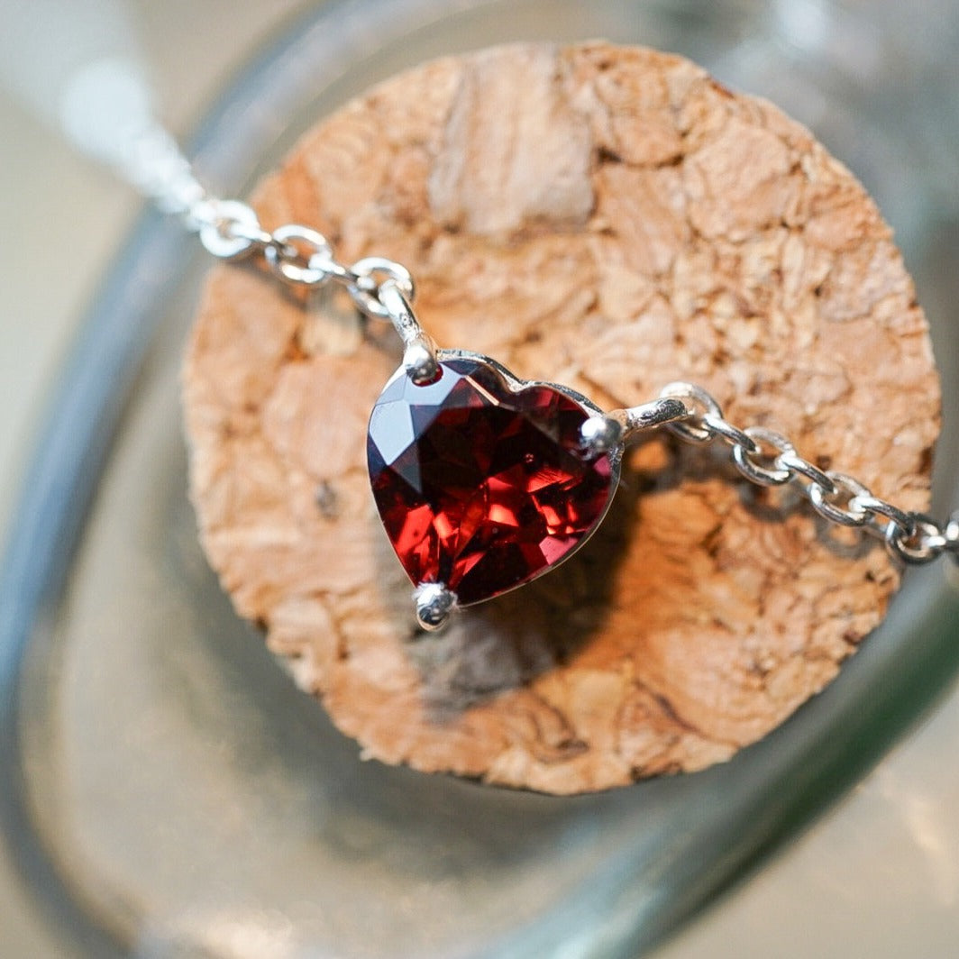 Garnet Heart Cut Necklace