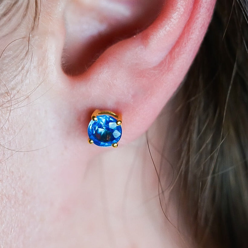 Blue Kyanite Round Cut Stud Earrings