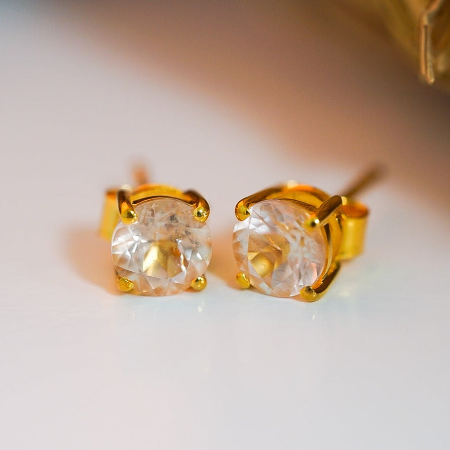 Morganite Round Cut Stud Earrings