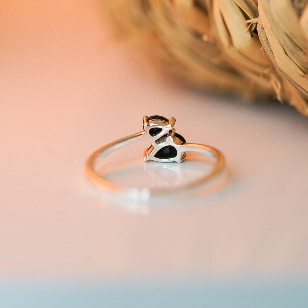 Black Tourmaline Double Pear Cut Ring