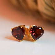 Garnet Heart Cut Stud Earrings