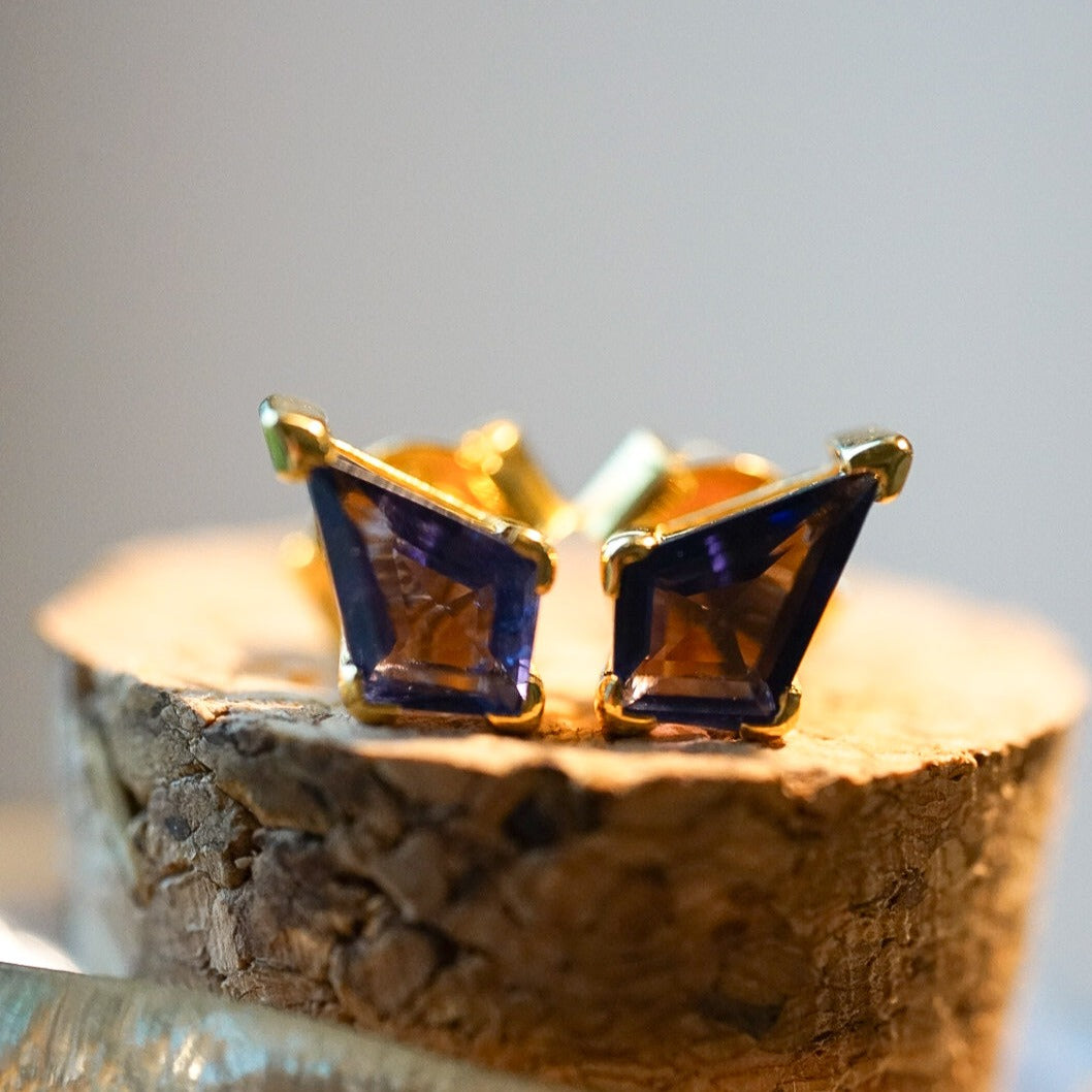 Iolite Kite Cut Stud Earrings