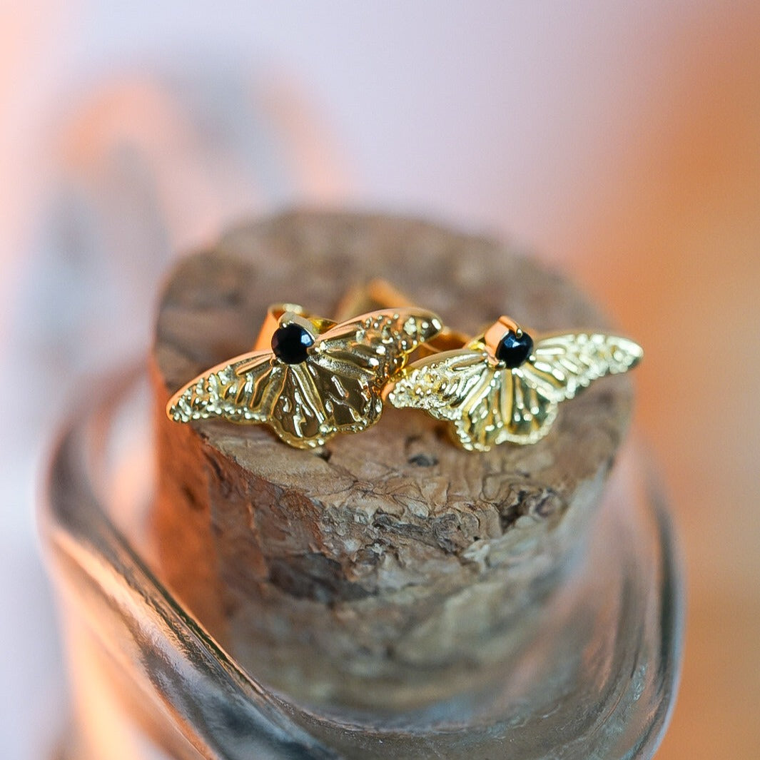 Black Tourmaline Butterfly Flutter Stud Earrings