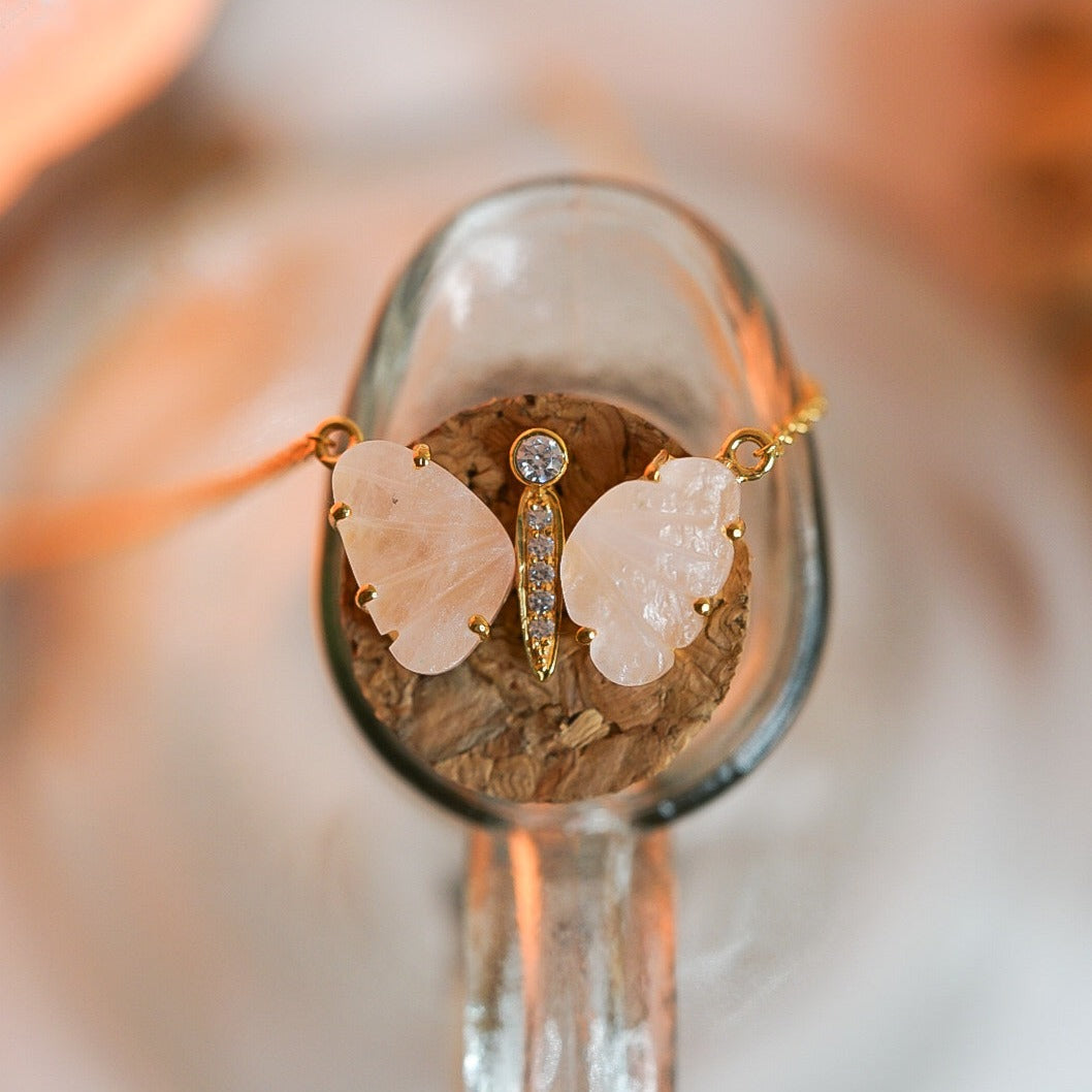 Rose Quartz Butterfly Necklace