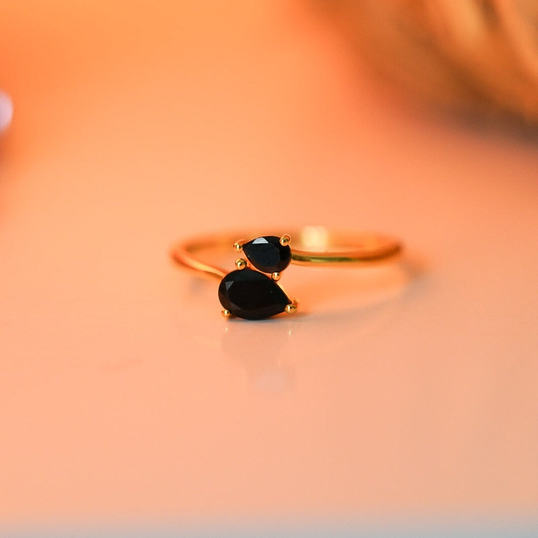 Black Tourmaline Double Pear Cut Ring