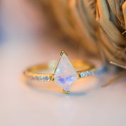 Rainbow Moonstone Kite Cut Ring