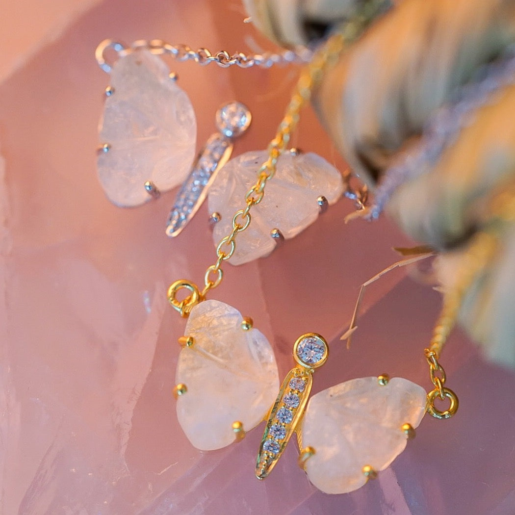 Rainbow Moonstone Butterfly Necklace
