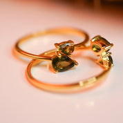 Moldavite Double Pear Cut Ring