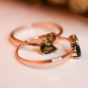 Moldavite Double Pear Cut Ring