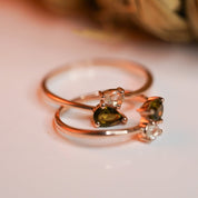 Moldavite & Libyan Desert Glass Double Pear Cut Ring