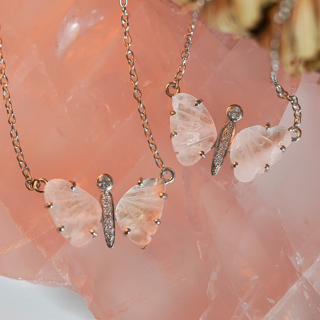 Rose Quartz Butterfly Necklace