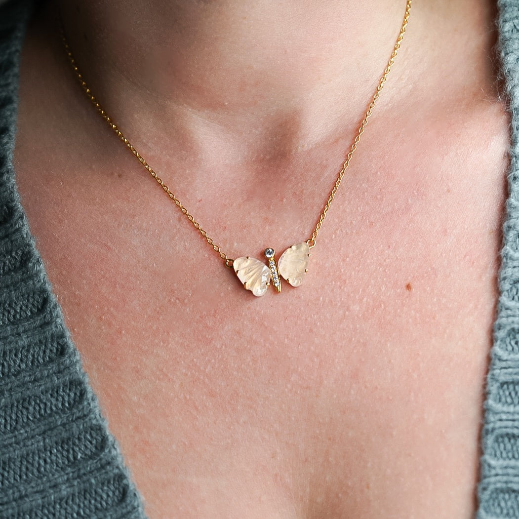 Rose Quartz Butterfly Necklace