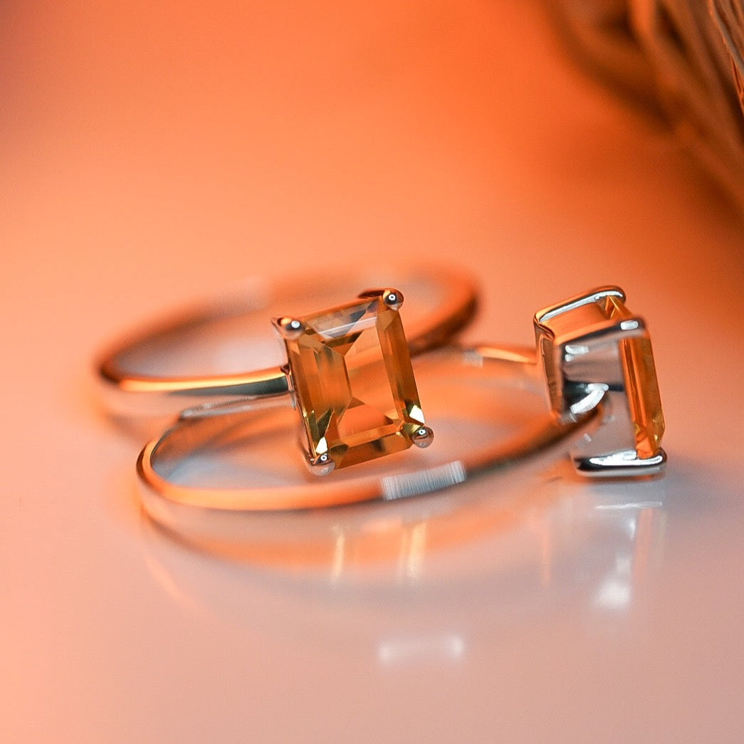 Citrine Baguette Cut Ring