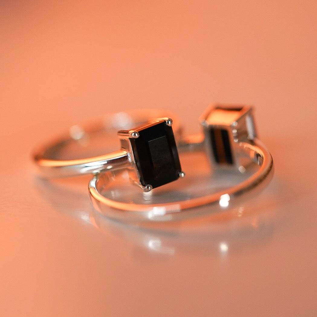 Black Tourmaline Baguette Cut Ring