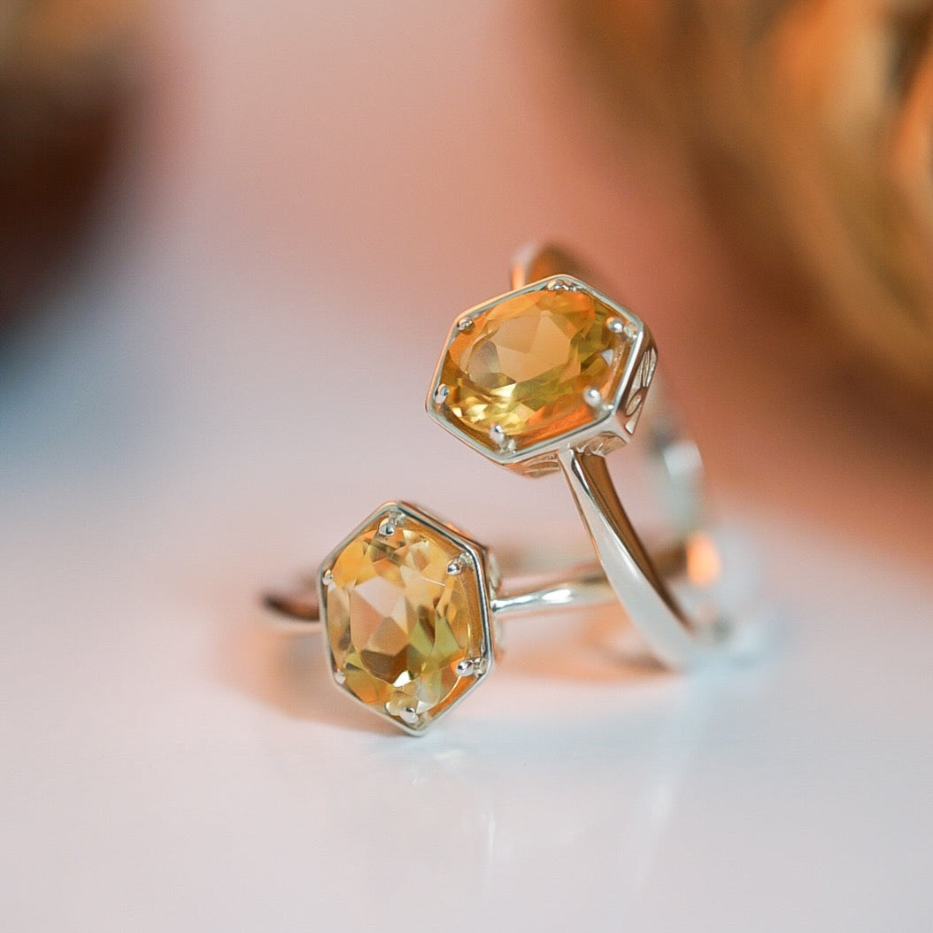 Citrine Hexagon Ring