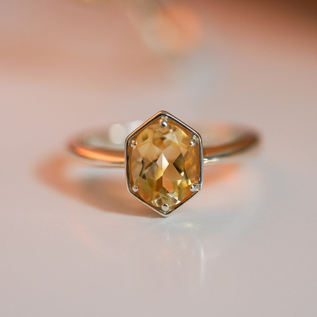 Citrine Hexagon Ring