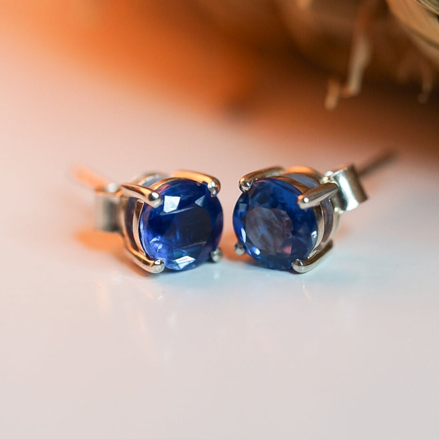 Blue Kyanite Round Cut Stud Earrings