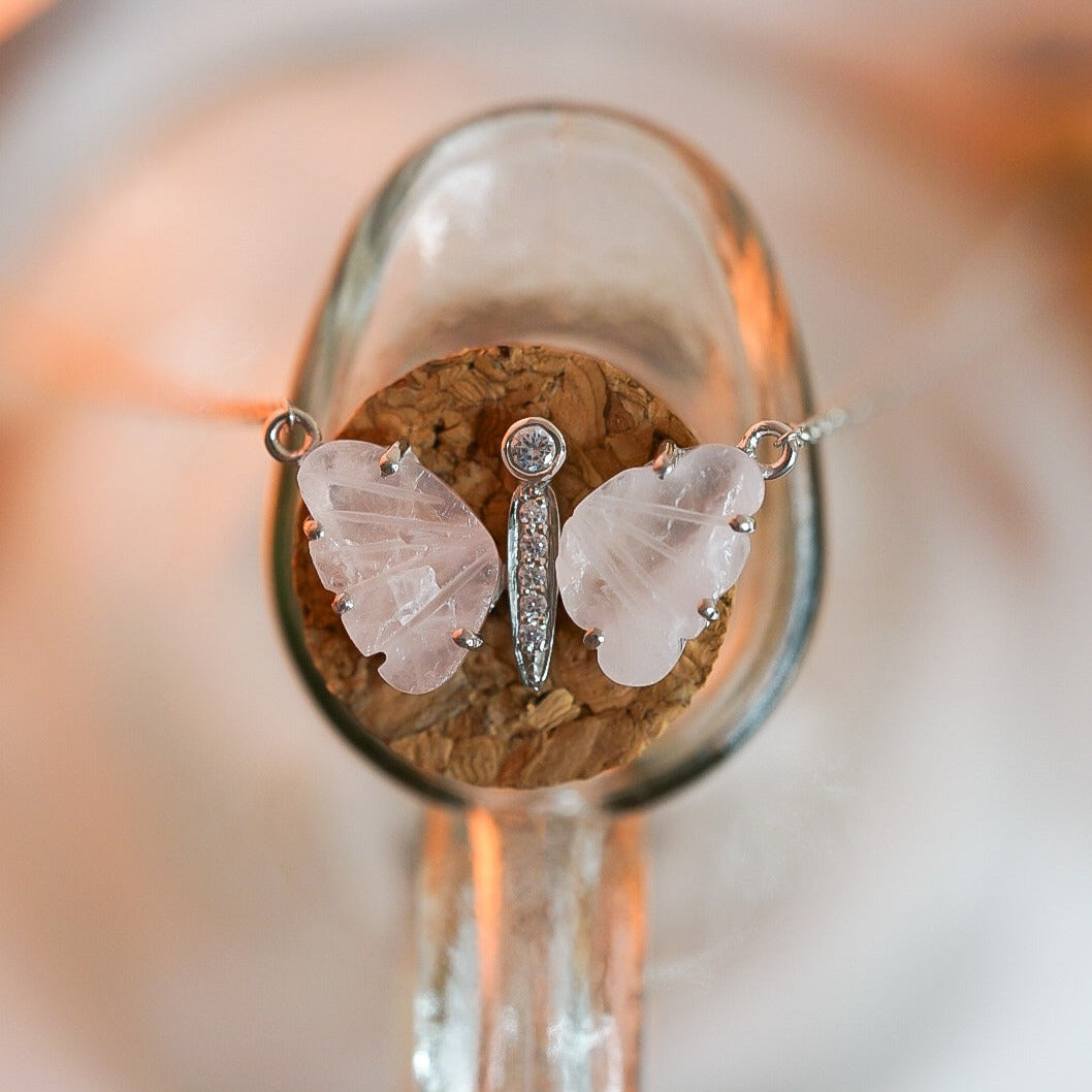 Rose Quartz Butterfly Necklace