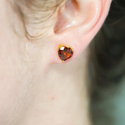 Garnet Heart Cut Stud Earrings