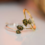 Moldavite Double Pear Cut Ring