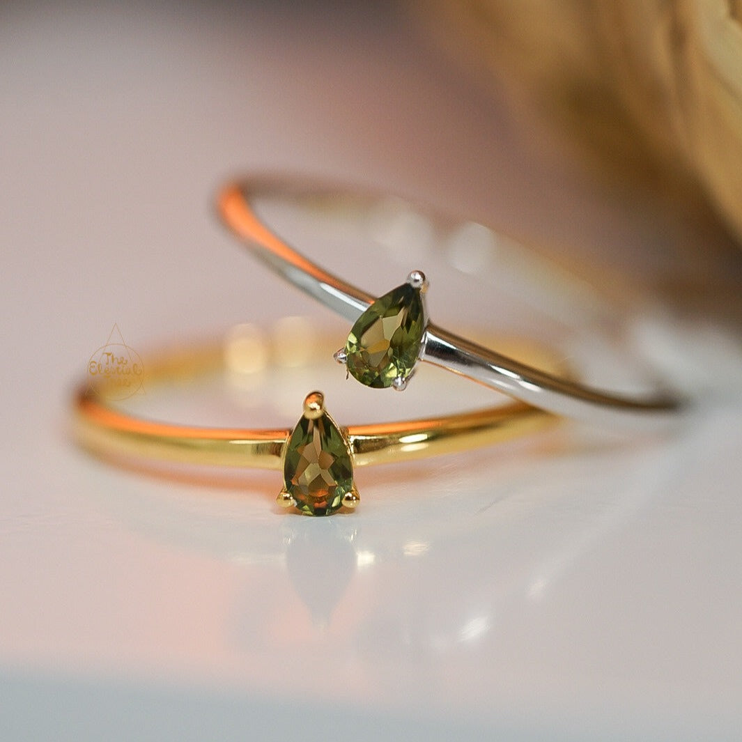 Moldavite Pear Cut Ring