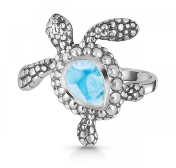 Larimar Turtle 925 Sterling Silver Ring