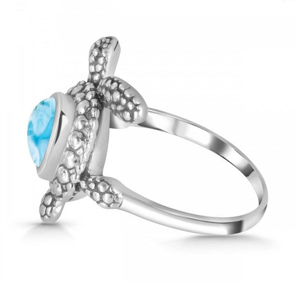 Larimar Turtle 925 Sterling Silver Ring