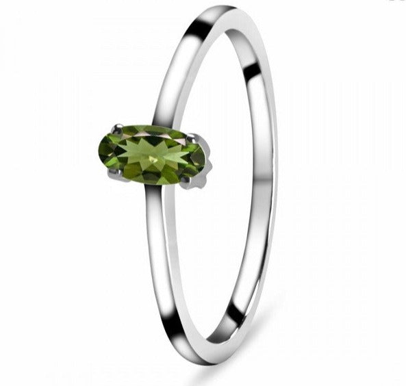 Moldavite Marquise-Cut Ring