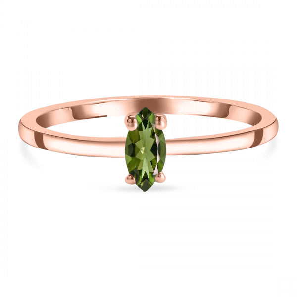 Moldavite Marquise-Cut Ring