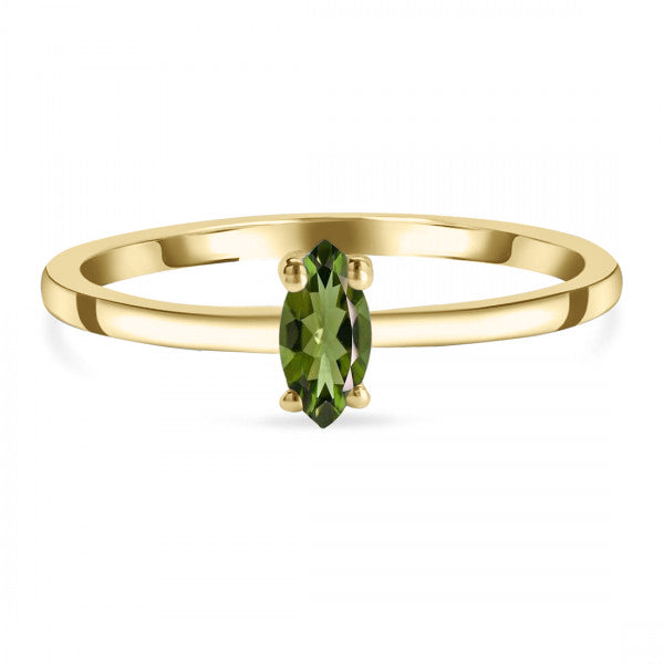 Moldavite Marquise-Cut Ring