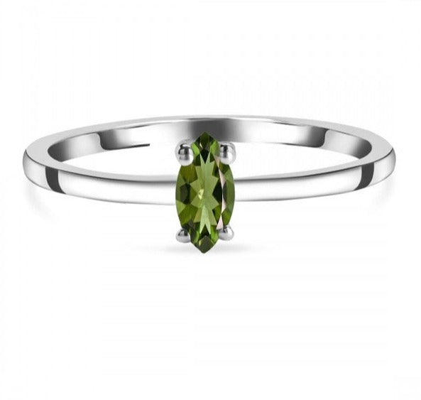 Moldavite Marquise-Cut Ring