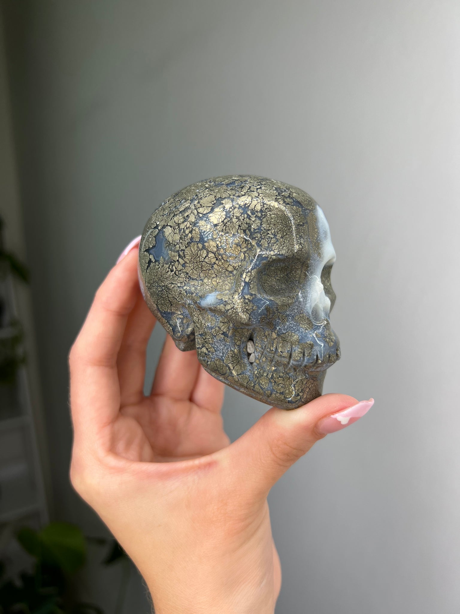 Agate w/ Pyrite Skull